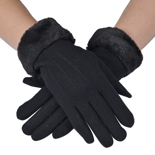 Cashmere Faux Fur Gloves (Size 22x9Cm) - Black