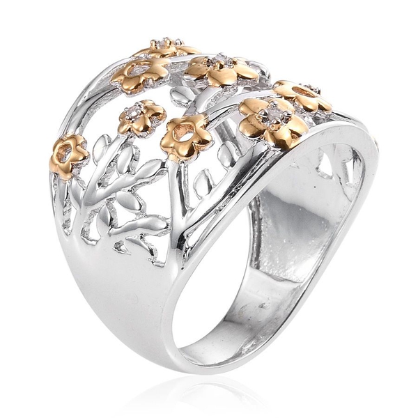 Diamond (Rnd) Floral Ring in Platinum and Yellow Gold Bond 0.050 Ct.