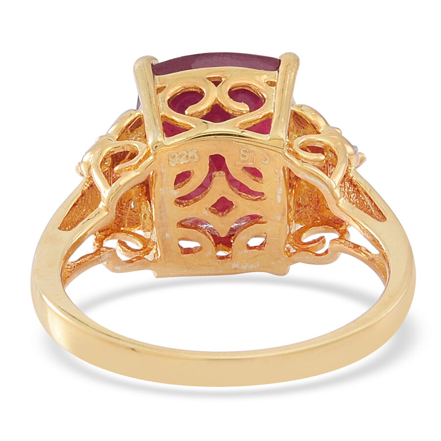 African Ruby (Cush 6.84 Ct), Ruby and White Zircon Ring in 14K Gold Overlay Sterling Silver 7.000 Ct.