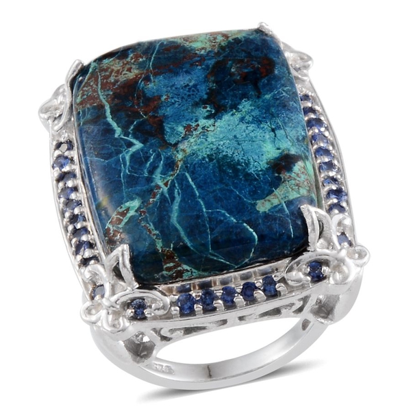 Table Mountain Shadowkite (Cush 26.50 Ct), Kanchanaburi Blue Sapphire Ring in Platinum Overlay Sterl