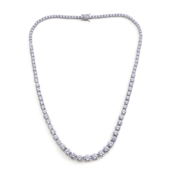 Lustro Stella - Platinum Overlay Sterling Silver (Rnd) Necklace (Size 19) Made with Finest CZ 40.000