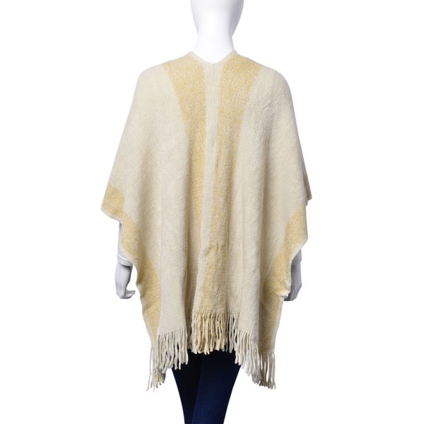 Designer Inspired Cream and Golden Wrap With Tassels (One Size fits all)