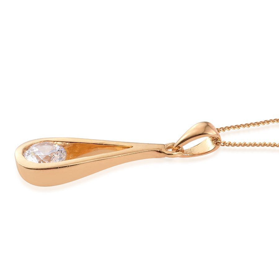 Lustro Stella - 14K Gold Overlay Sterling Silver (Rnd) Solitaire Pendant with Chain Made with Finest CZ