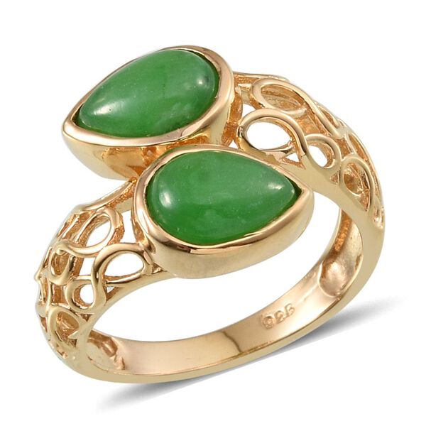 3.25 Ct Green Jade Bypass Ring in Gold Plated Sterling Silver ...