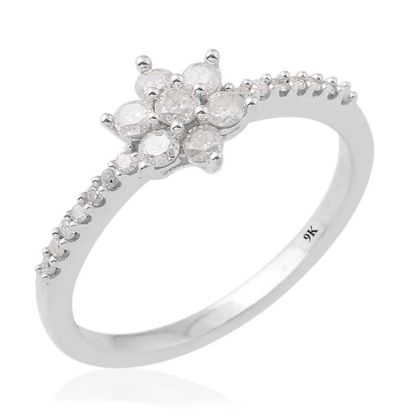 9K White Gold SGL Certified Diamond (Rnd) (I3/G-H) Floral Ring 0.500 Ct.