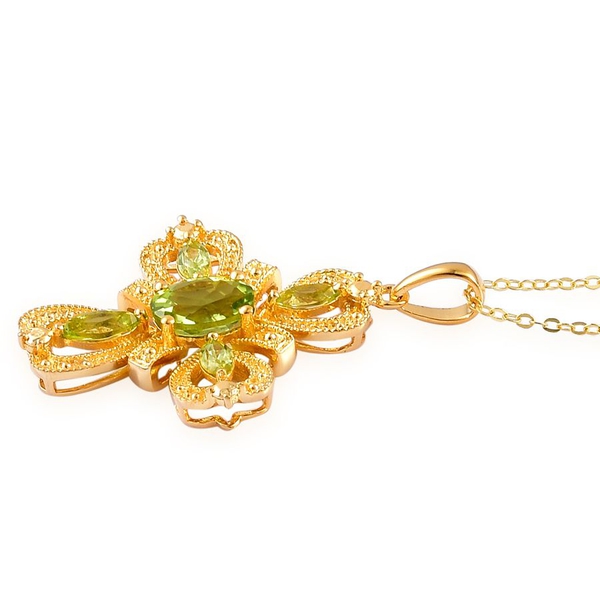 AA Hebei Peridot (Ovl 1.25 Ct) Cross Pendant With Chain in Yellow Gold Overlay Sterling Silver 1.900 Ct.