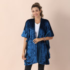 Falbala Sleeves Velvet Kimono (Size 83x70 Cm) - Royal Blue