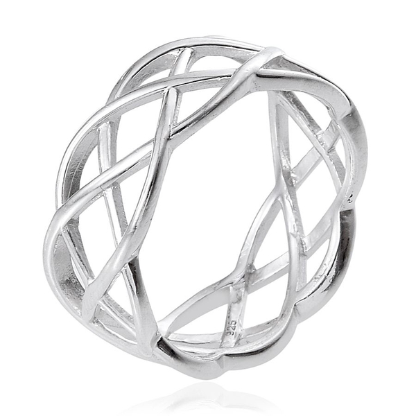 Platinum Overlay Sterling Silver Criss Cross Ring, Silver wt 2.50 Gms.