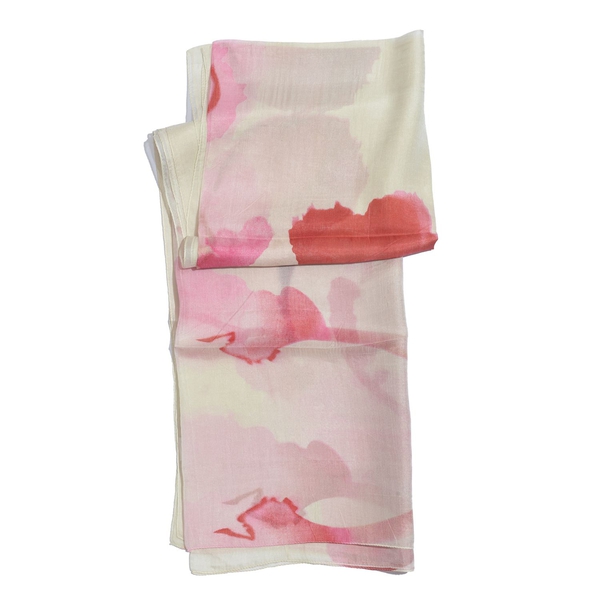 100% Mulberry Silk Pink and Cream Colour Scarf (Size 180x100 Cm)
