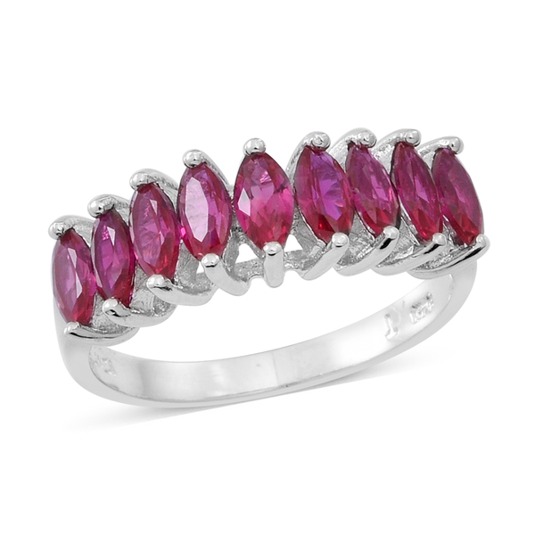 ELANZA AAA Simulated Ruby (Mrq) Half Eternity Ring in Rhodium Plated Sterling Silver