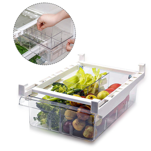 Transparent Refrigerator Storage Drawer with 4 Divided Sections (Size 30.5x20x9.5cm)