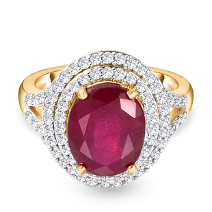 9K Yellow Gold AA Pink Ruby and Natural Cambodian Zircon Ring 5.74 Ct.