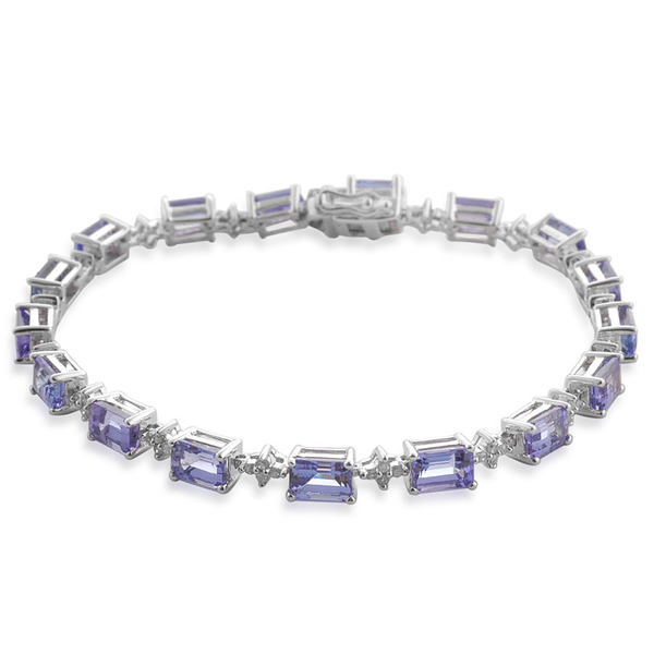 AA Tanzanite (Oct), Diamond Bracelet (Size 7.5) in Platinum Overlay Sterling Silver 10.250 Ct.