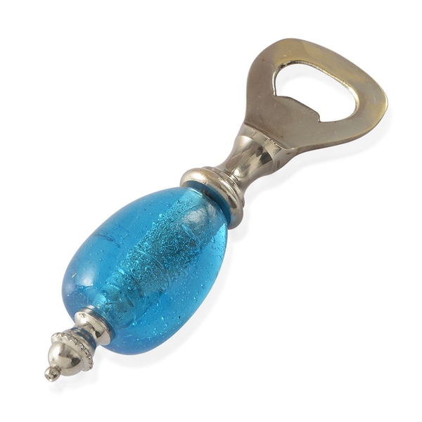 Home Decor - Brass Silver Plated Blue Glass Bottle Opener and Cork Stopper in a Box