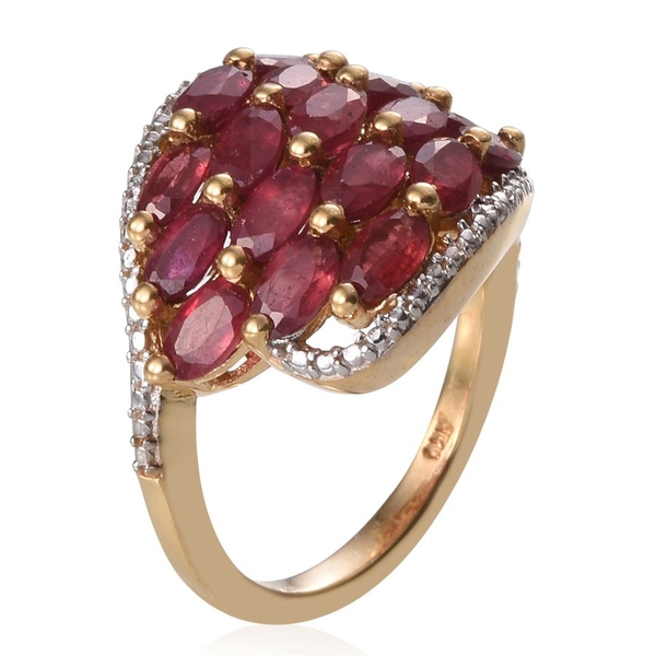 African Ruby (Ovl), Diamond Cluster Ring in 14K Gold Overlay Sterling Silver 4.760 Ct.