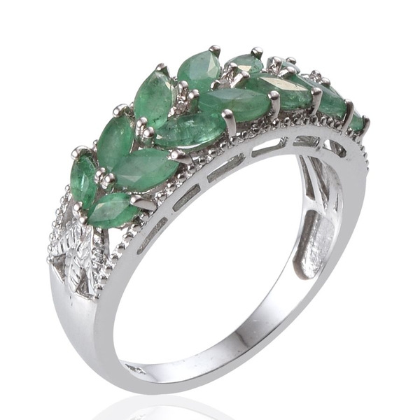Kagem Zambian Emerald (Mrq), Diamond Ring in Platinum Overlay Sterling Silver 1.530 Ct.