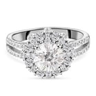 ELANZA Simulated Diamond Ring (Size V) in Rhodium Overlay Sterling Silver