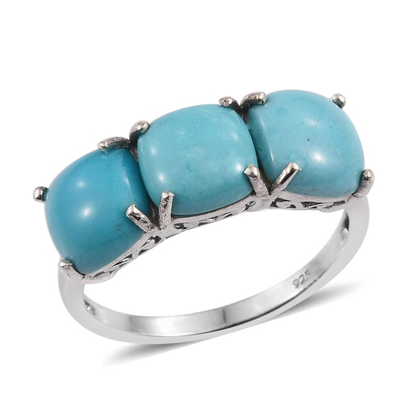 5.75 Ct Sleeping Beauty Turquoise Trilogy Ring in Platinum Plated Sterling Silver