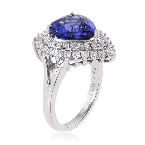 RHAPSODY 950 Platinum 6.15 Carat AAAA Tanzanite Heart Ring With Diamond (VS-E-F)