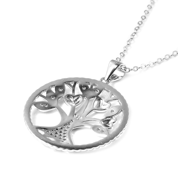 ELANZA Simulated Diamond Tree of Life Pendant with Chain (Size 18) in Three Tone Overlay Sterling Silver