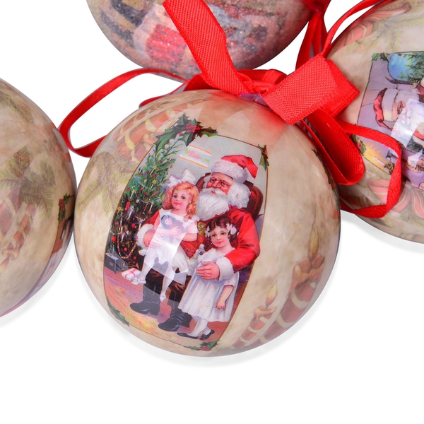 Set of 14 - Green and Multi Colour Santa Pattern Christmas Decoration Baubles in a Box (Size 21.5X15 Cm)
