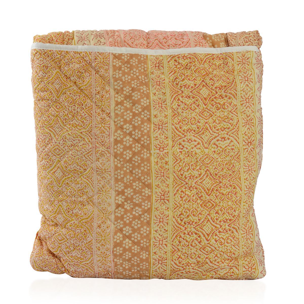 100% Cotton Hand Block Printed Chocolate and Multi Colour Quillow (Size 150x110 Cm)