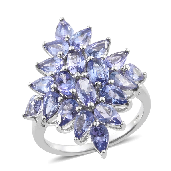 3.75 Ct Tanzanite Cluster Ring in Platinum Plated Sterling Silver