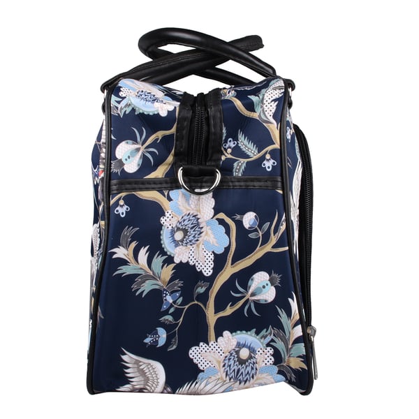 Japonensis and Tree Pattern Travel Bag with Shoulder Strap and Zipper Closure (Size:43x25x18Cm) - Navy