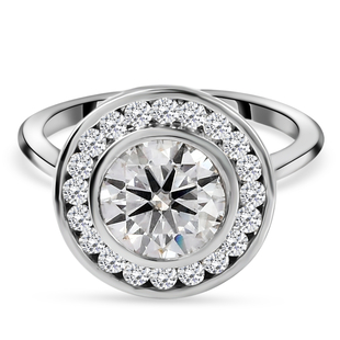Moissanite Ring (100 Facets) in Platinum Overlay Sterling Silver 2.27 Ct.