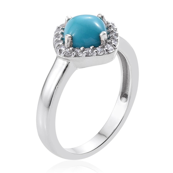 Arizona Sleeping Beauty Turquoise (Cush 1.15 Ct), Natural Cambodian Zircon Ring in Platinum Overlay Sterling Silver 1.500 Ct.