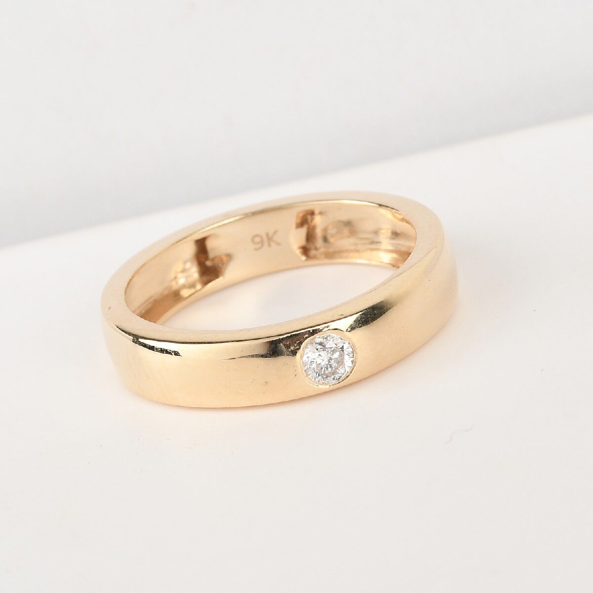 9K Yellow Gold SGL Certified White Diamond (I1/G-H) Flush Setting Band Ring