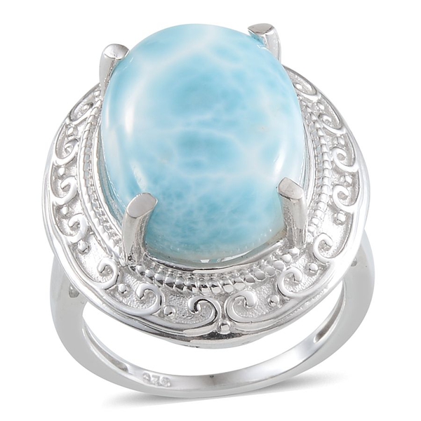 Larimar (Ovl) Solitaire Ring in Platinum Overlay Sterling Silver 14.250 Ct.