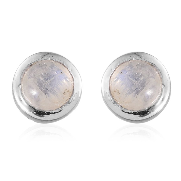 Natural Rainbow Moonstone (Rnd) Stud Earrings (with Push Back) in Platinum Overlay Sterling Silver 2