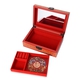 2 - Layer Begonia Pattern Jewellery Box with Inside Mirror and Removable Tray (Size 21x14x7.5 Cm) - Red