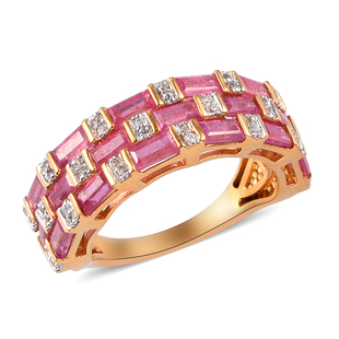 African Ruby (FF) and Natural Cambodian Zircon Ring in 14K Gold Overlay Sterling Silver 3.47 Ct.