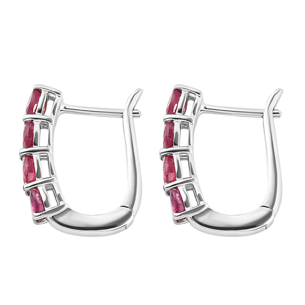 African Ruby (FF) Hoop Earrings in Platinum Overlay Sterling Silver 2.11 Ct.