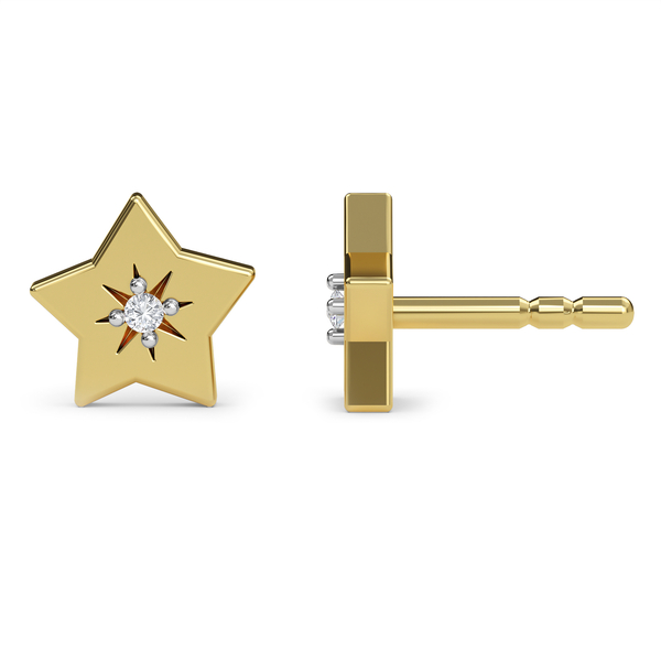 Natural Diamond Star Stud Earrings (with Push Back) in 14K Gold Overlay Sterling Silver 0.030 Ct.