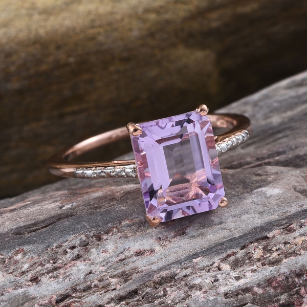 Rose De France Amethyst (Oct) Solitaire Ring in Rose Gold Overlay ...