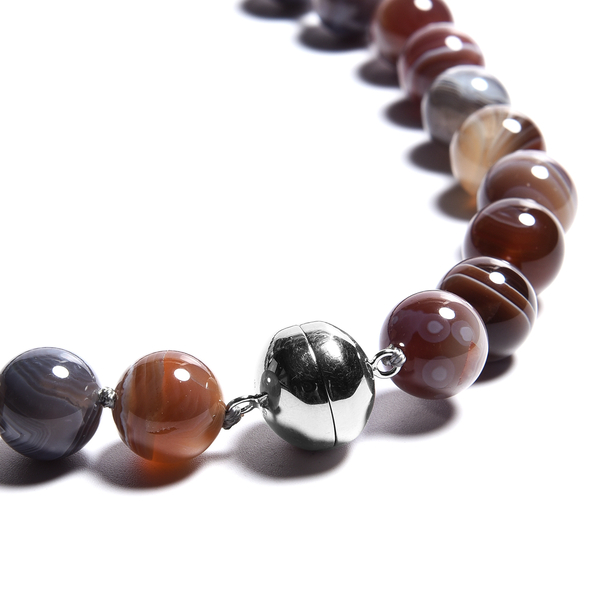 Botswana Agate Beads Necklace (Size 20) with Magnetic Lock in Rhodium Overlay Sterling Silver 537.50 Ct.