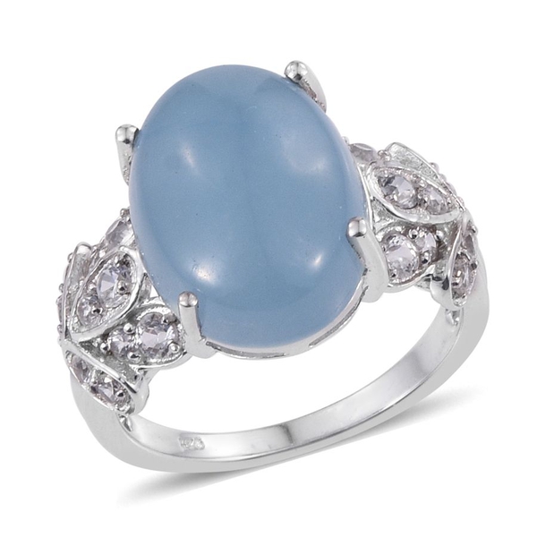 Blue Jade (Ovl 13.35 Ct), Natural Cambodian Zircon Ring in Platinum Overlay Sterling Silver 14.750 C