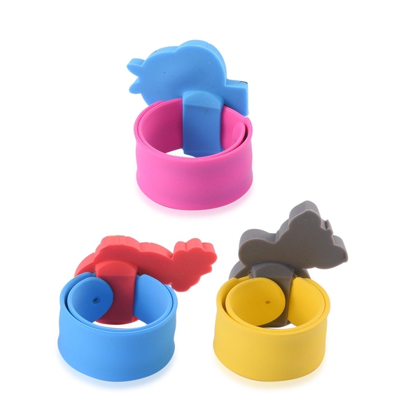 Set of 3 - STRADA Japanese Movement Water Resistant Peacock, Koala and Hippopotamus Watch with Blue, Yellow and Rose Red Silicone Strap