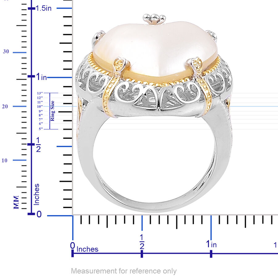 Designer Inspired Mabe White Pearl (Hrt- 17-20mm), African Ruby Ring in Rhodium Plated and Yellow Gold Overlay Sterling Silver