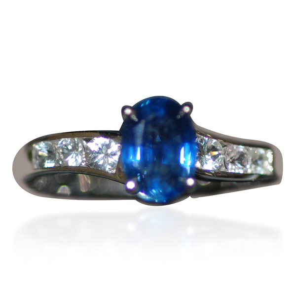 14K W Gold Kanchanaburi Blue Sapphire (Ovl 1.00 Ct), White Sapphire Ring 1.500 Ct.