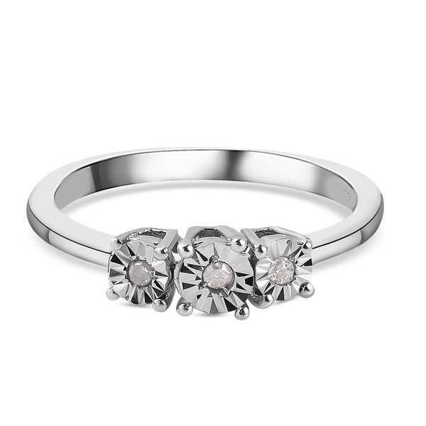 Diamond Trilogy Ring in Platinum Over Sterling Silver