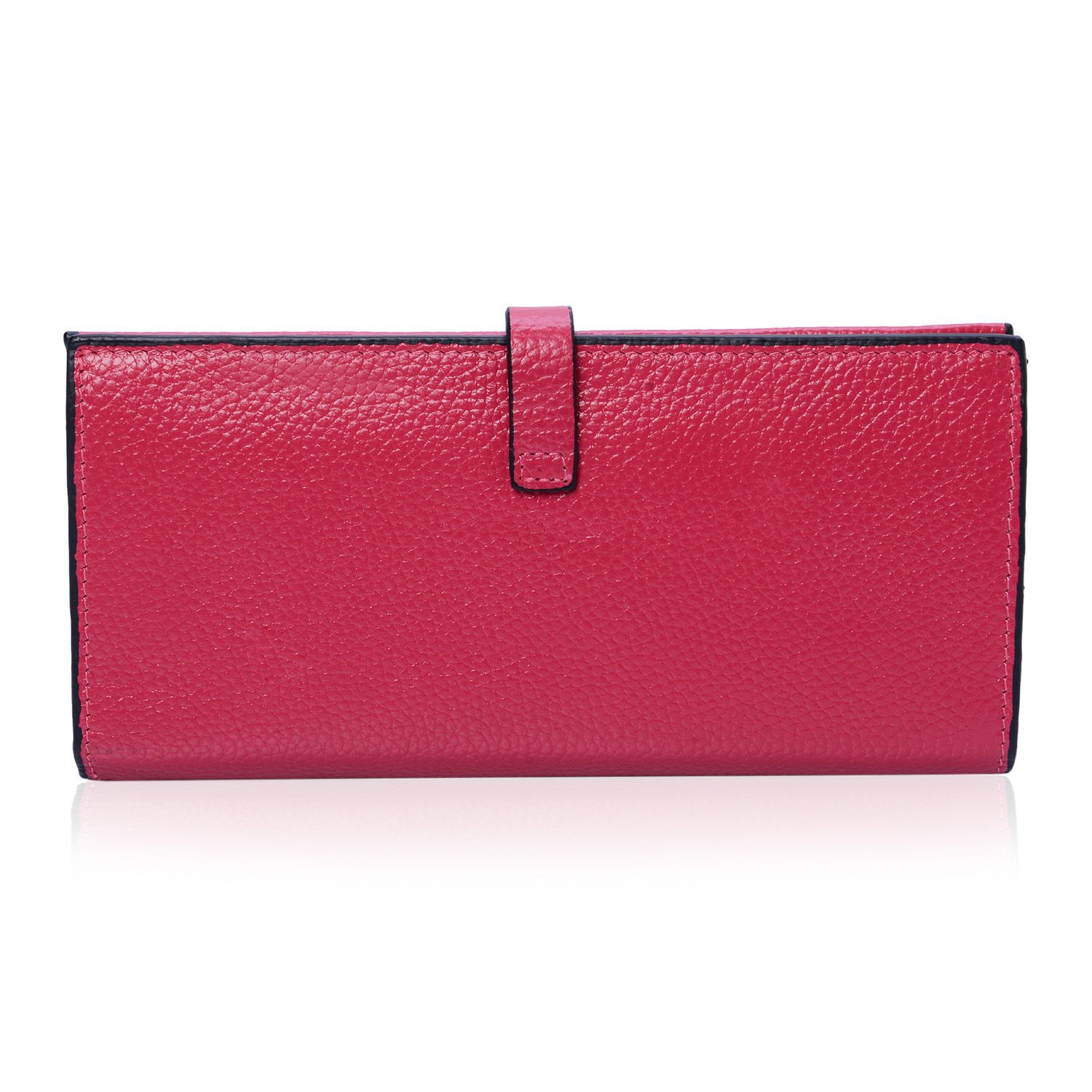 Grain Leather Embossed Bright Fuchsia Colour Purse with Flap Buckle Closure (Size 19x9.5 Cm)