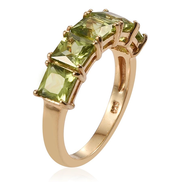 Hebei Peridot (Sqr) 5 Stone Ring in 14K Gold Overlay Sterling Silver 3.500 Ct.