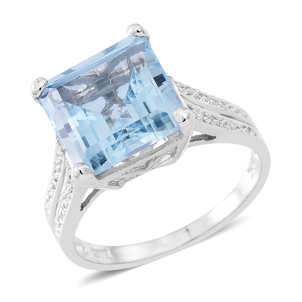 Sky Blue Topaz (Sqr) Solitaire Ring in Rhodium Plated Sterling Silver 8.000 Ct.