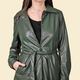 TAMSY Faux Leather Belted Long Coat (Size S, 8-10) - Olive Green