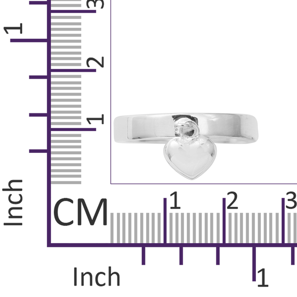 Designer Inspired - Sterling Silver Heart Charm Band Ring, Silver wt 3.60 Gms.