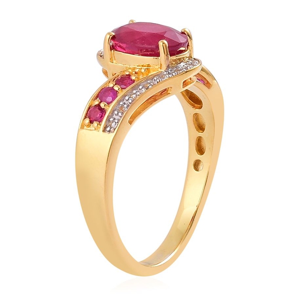 African Ruby (Ovl 2.50 Ct), Thai Ruby and White Topaz Ring in Yellow Gold Overlay Sterling Silver 3.000 Ct.